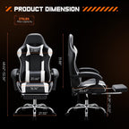 Fauteuil de jeu ergonomique pivotant à 360° en cuir PU avec repose-pieds, appui-tête, support lombaire et hauteur réglable