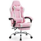 Fauteuil de jeu ergonomique pivotant à 360° en cuir PU avec repose-pieds, appui-tête, support lombaire et hauteur réglable
