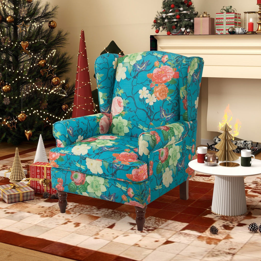 Fauteuil d'appoint moderne Erommy, fauteuil à dossier haut, canapé simple en tissu rembourré avec pieds en bois pour le salon