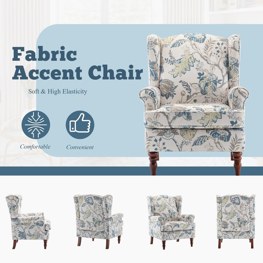 Fauteuil d'appoint moderne Erommy, fauteuil à dossier haut, canapé simple en tissu rembourré avec pieds en bois pour le salon