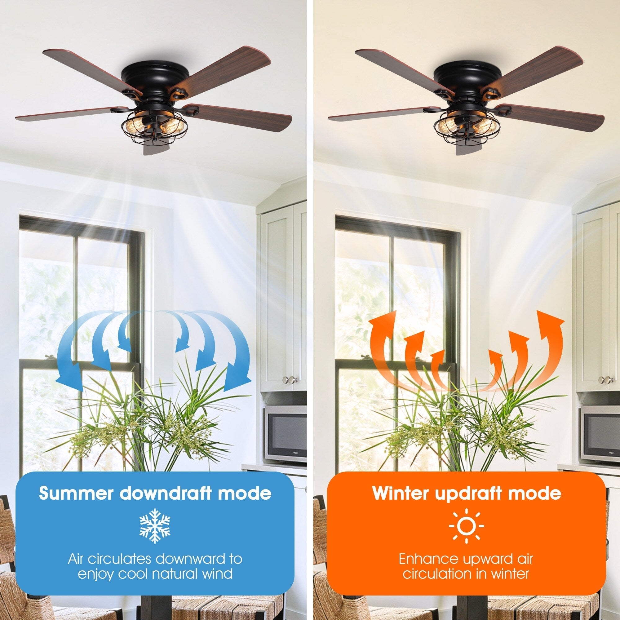 Ventilateur de plafond encastré noir Farmhouse de 48 po à 5 pales en bois à profil bas avec télécommande et kit d'éclairage