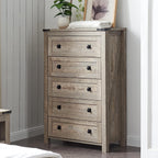 Commode haute en bois à 5 tiroirs de style ferme, commode pour chambre à coucher