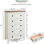 Commode haute en bois à 5 tiroirs de style ferme, commode pour chambre à coucher