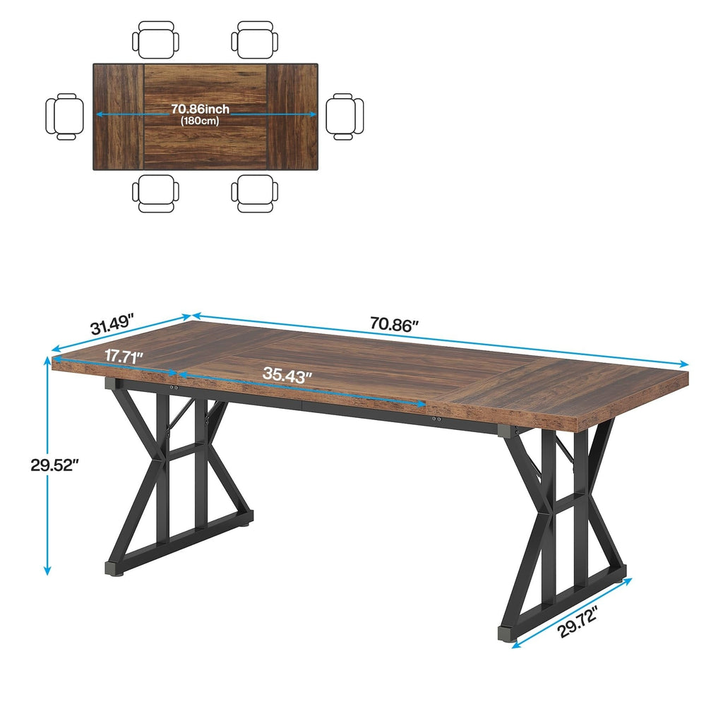 Table à manger de ferme pour 6 personnes, table de cuisine rectangulaire en bois de 70,8 pouces