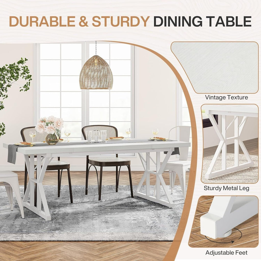 Table à manger de ferme pour 6 personnes, table de cuisine rectangulaire en bois de 70,8 pouces