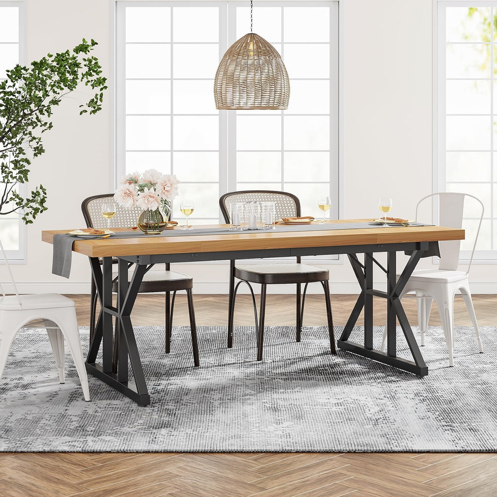 Table à manger de ferme pour 6 personnes, table de cuisine rectangulaire en bois de 70,8 pouces