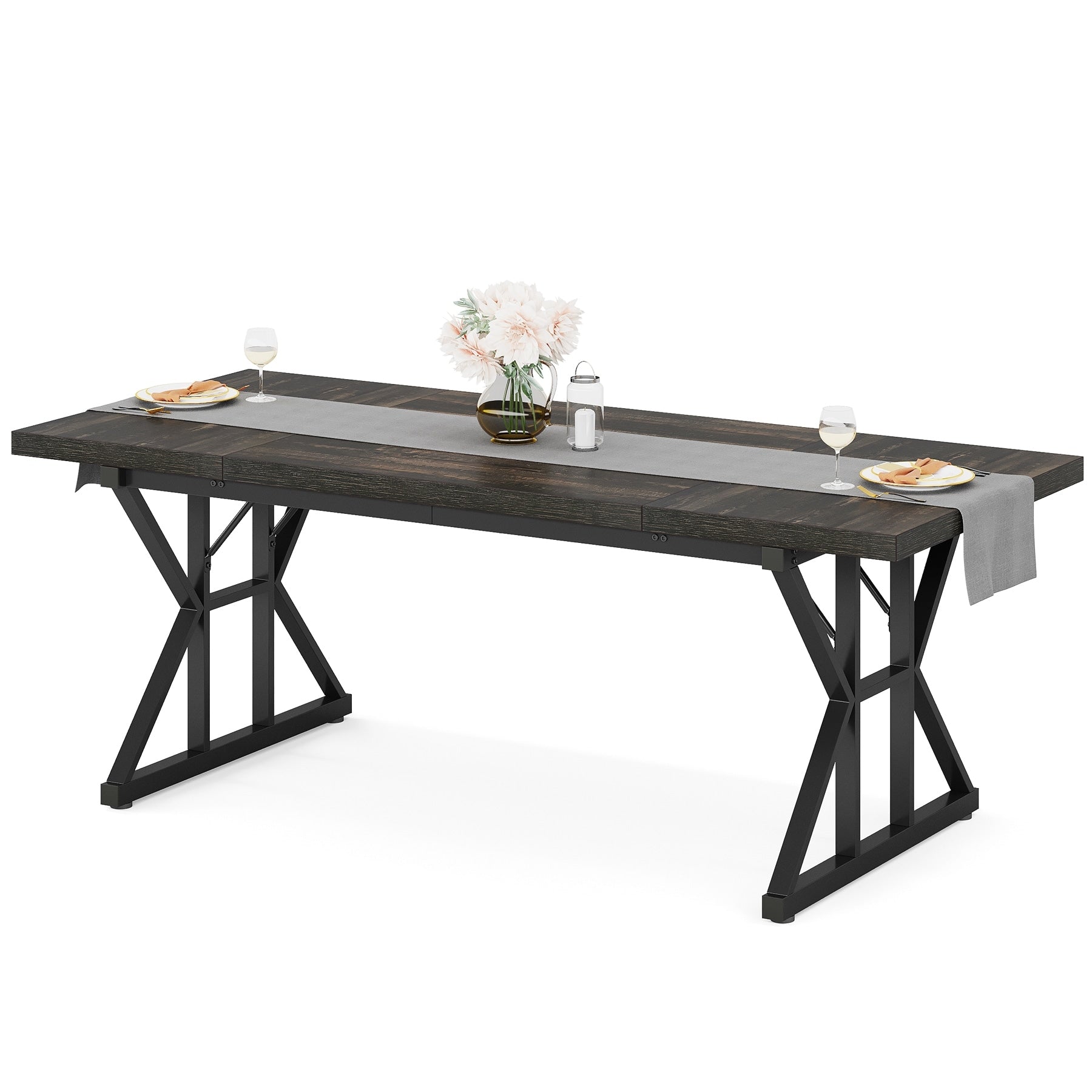 Table à manger de ferme pour 6 personnes, table de cuisine rectangulaire en bois de 70,8 pouces
