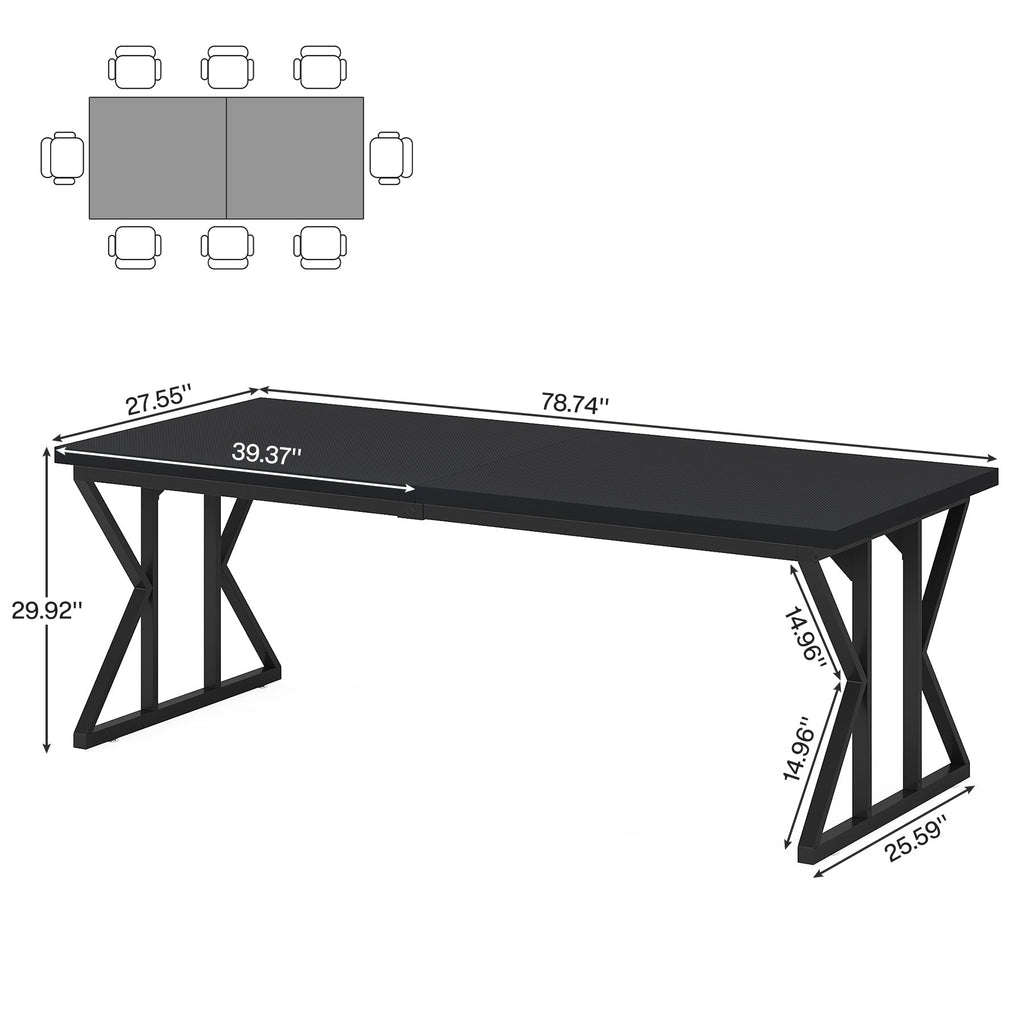 Table à manger de ferme pour 6 personnes, table de cuisine rectangulaire en bois de 70,8 pouces