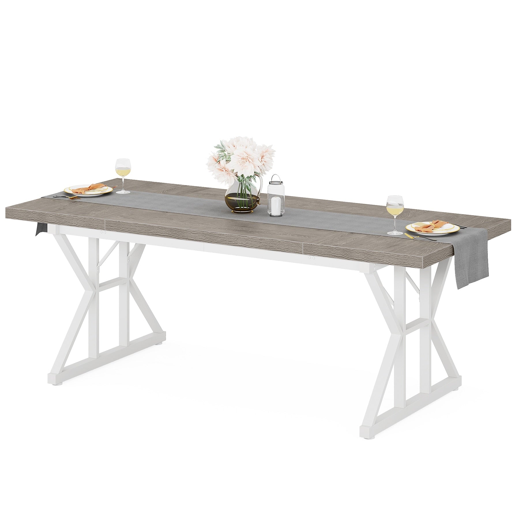 Table à manger de ferme pour 6 personnes, table de cuisine rectangulaire en bois de 70,8 pouces