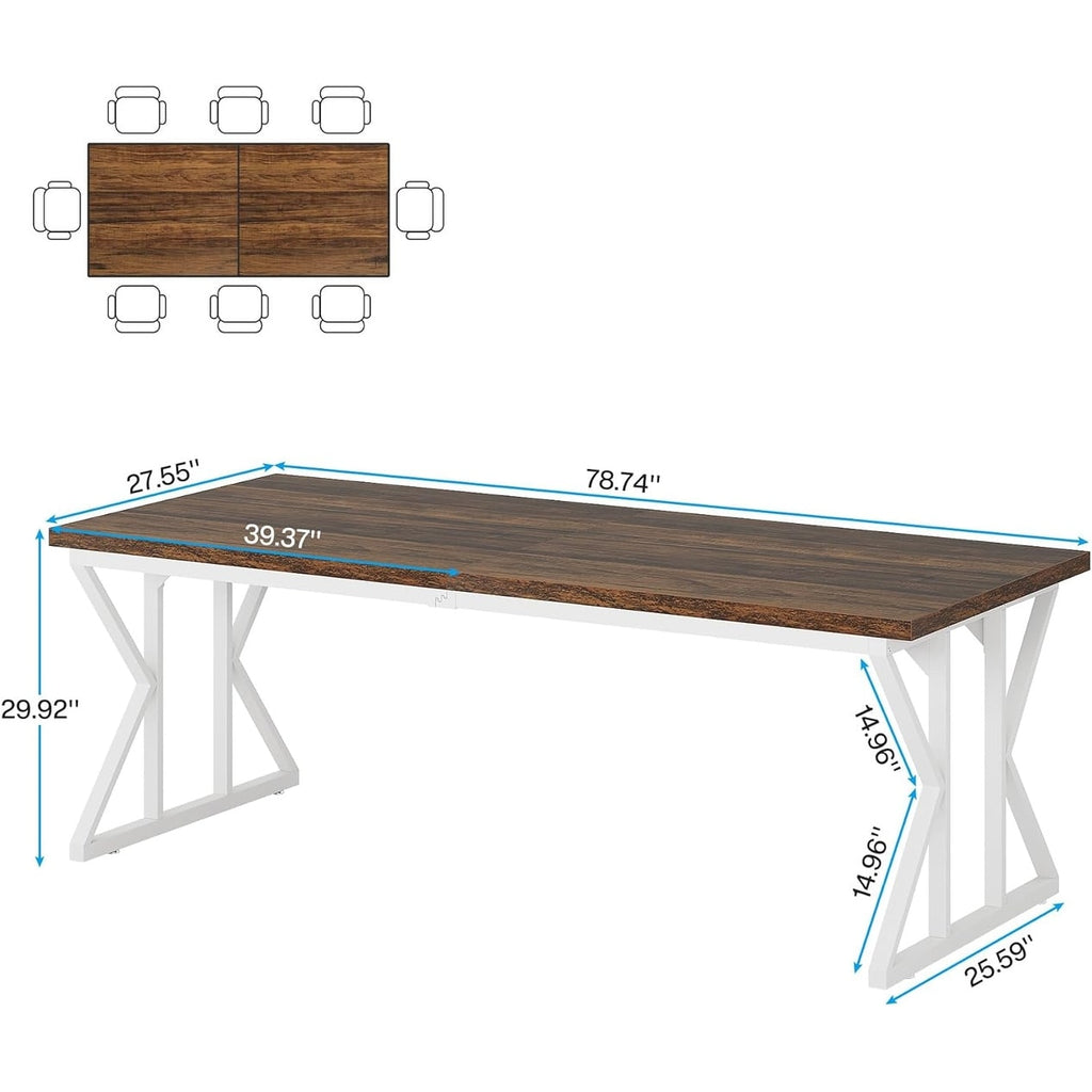 Table à manger de ferme pour 6 personnes, table de cuisine rectangulaire en bois de 70,8 pouces
