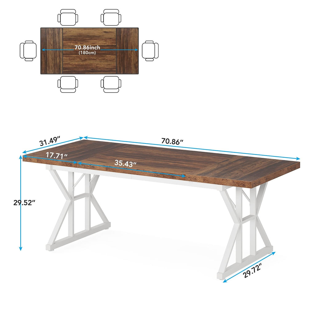 Table à manger de ferme pour 6 personnes, table de cuisine rectangulaire en bois de 70,8 pouces