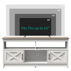 Meuble TV Farmhouse pouvant accueillir jusqu'à 65 téléviseurs avec portes et étagères ouvertes Console multimédia Prise de courant