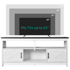 Meuble TV Farmhouse pouvant accueillir jusqu'à 65 téléviseurs avec portes et étagères ouvertes Console multimédia Prise de courant