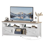 Meuble TV Farmhouse pouvant accueillir jusqu'à 65 téléviseurs avec portes et étagères ouvertes Console multimédia Prise de courant