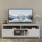 Meuble TV Farmhouse pouvant accueillir jusqu'à 65 téléviseurs avec portes et étagères ouvertes Console multimédia Prise de courant