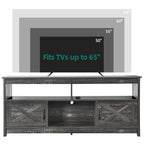 Meuble TV Farmhouse pouvant accueillir jusqu'à 65 téléviseurs avec portes et étagères ouvertes Console multimédia Prise de courant