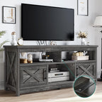 Meuble TV Farmhouse pouvant accueillir jusqu'à 65 téléviseurs avec portes et étagères ouvertes Console multimédia Prise de courant