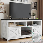 Meuble TV Farmhouse pouvant accueillir jusqu'à 65 téléviseurs avec portes et étagères ouvertes Console multimédia Prise de courant