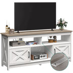 Meuble TV Farmhouse pouvant accueillir jusqu'à 65 téléviseurs avec portes et étagères ouvertes Console multimédia Prise de courant