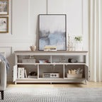 Meuble TV Farmhouse pouvant accueillir jusqu'à 65 téléviseurs avec portes et étagères ouvertes Console multimédia Prise de courant