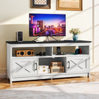 Meuble TV Farmhouse pouvant accueillir jusqu'à 65 téléviseurs avec portes et étagères ouvertes Console multimédia Prise de courant