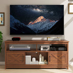 Meuble TV Farmhouse pouvant accueillir jusqu'à 65 téléviseurs avec portes et étagères ouvertes Console multimédia Prise de courant