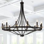 Lustre Empire à 12 lumières de style ferme moderne Fidenza avec roue de chariot et UL - D40'' * H135''