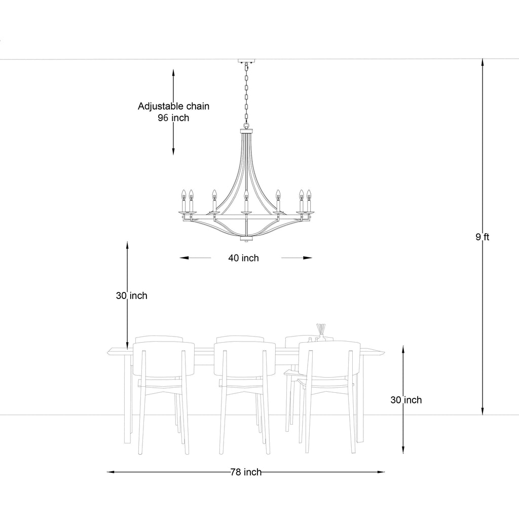 Lustre Empire à 12 lumières de style ferme moderne Fidenza avec roue de chariot et UL - D40'' * H135''