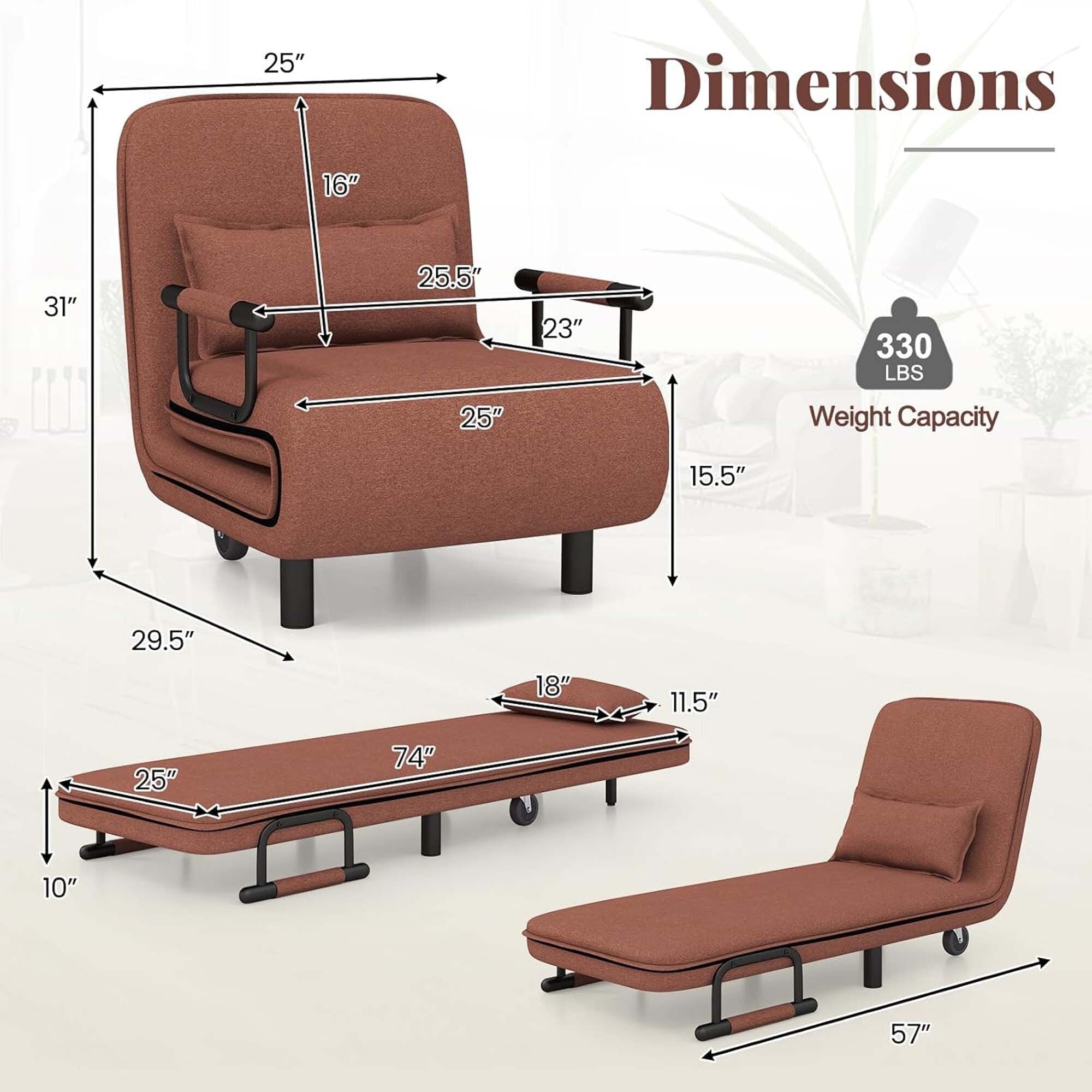 Fauteuil convertible pliant avec dossier réglable