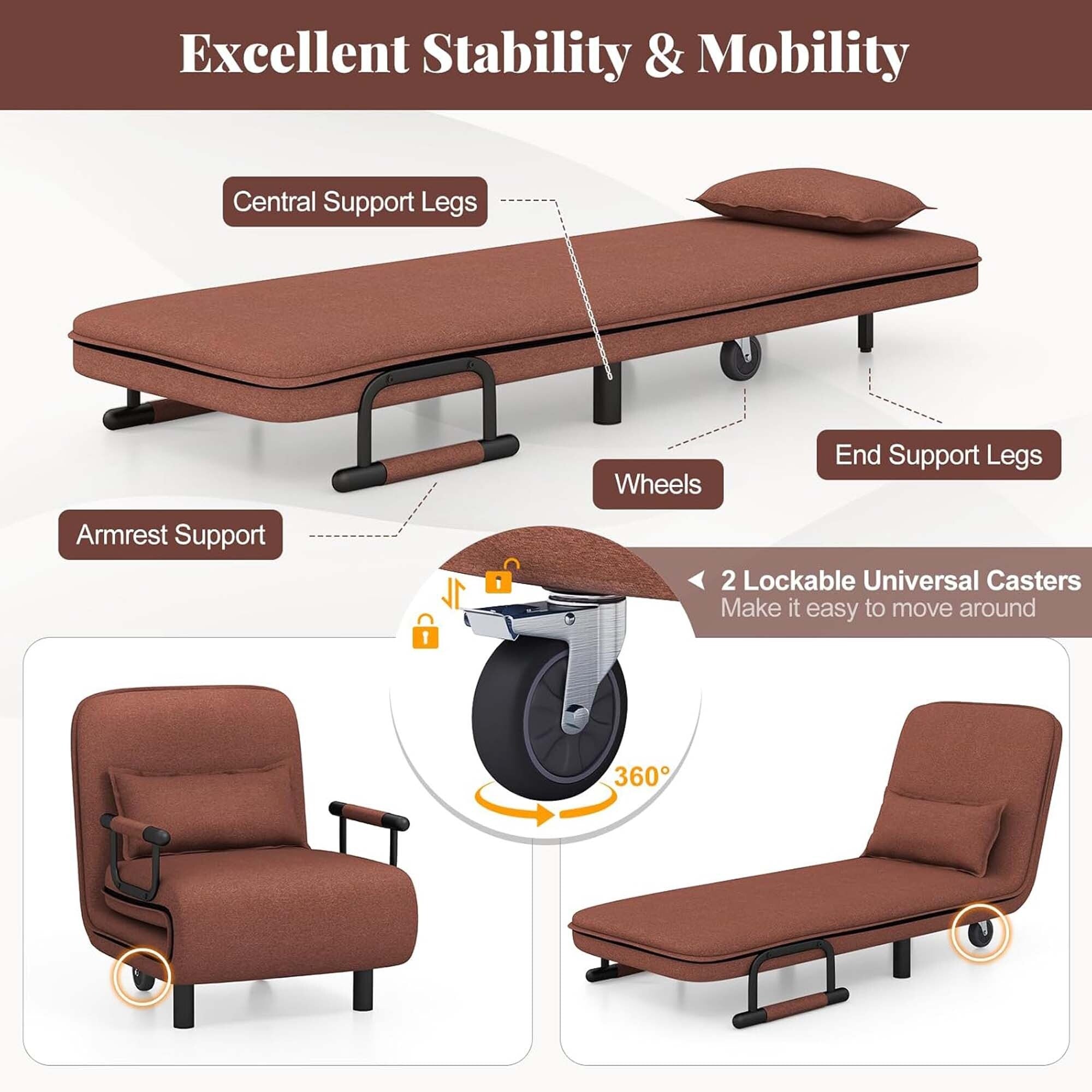Fauteuil convertible pliant avec dossier réglable