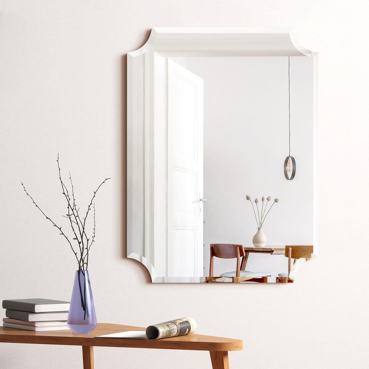 Miroir mural biseauté festonné rectangulaire sans cadre, pour salle de bain, coiffeuse, chambre à coucher, 1 bord biseauté - Transparent