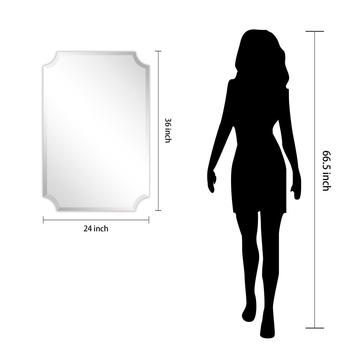 Miroir mural biseauté festonné rectangulaire sans cadre, pour salle de bain, coiffeuse, chambre à coucher, 1 bord biseauté - Transparent