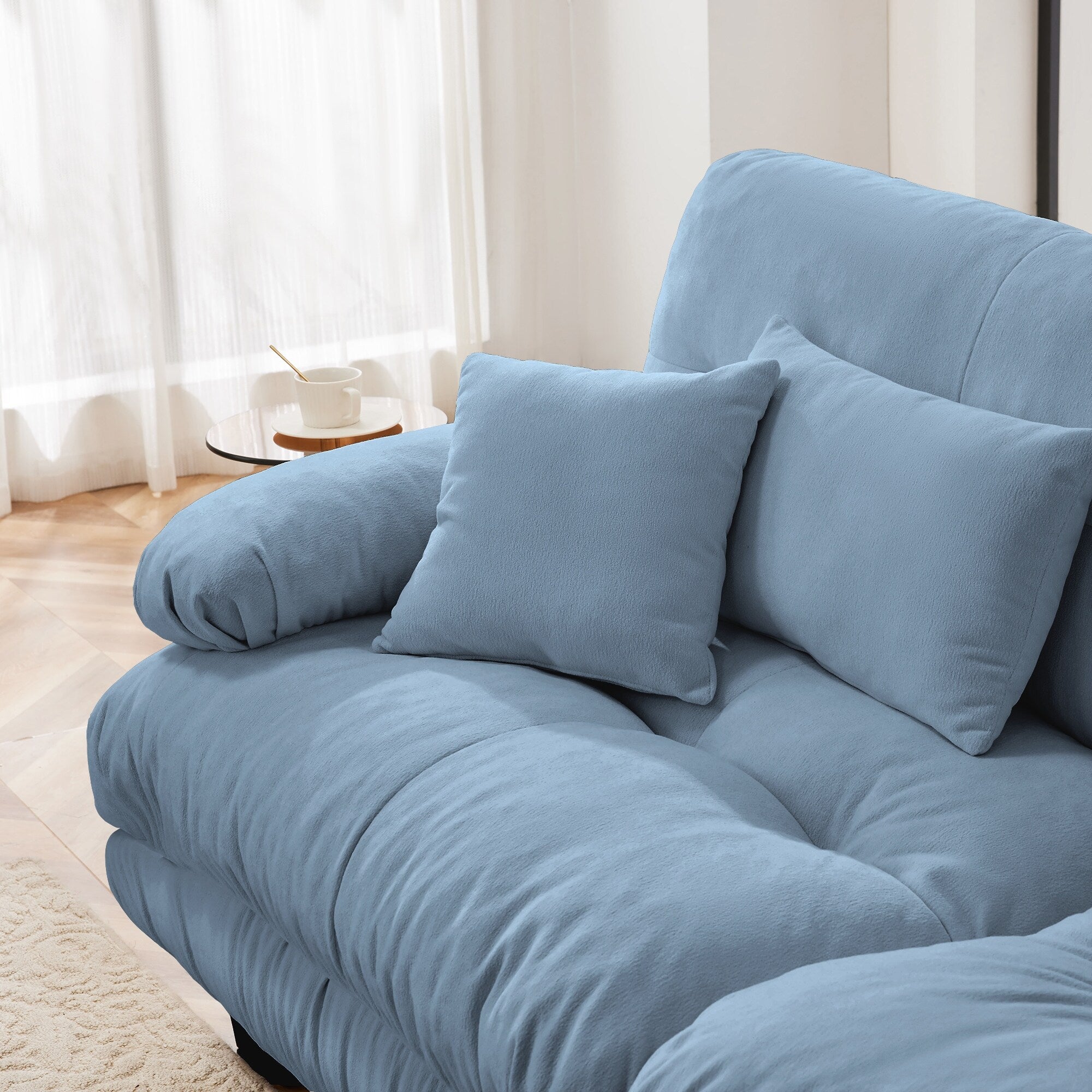 Canapé modulable 4 places en chenille avec 2 poufs et oreiller pour le salon