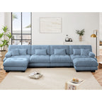 Canapé modulable 4 places en chenille avec 2 poufs et oreiller pour le salon