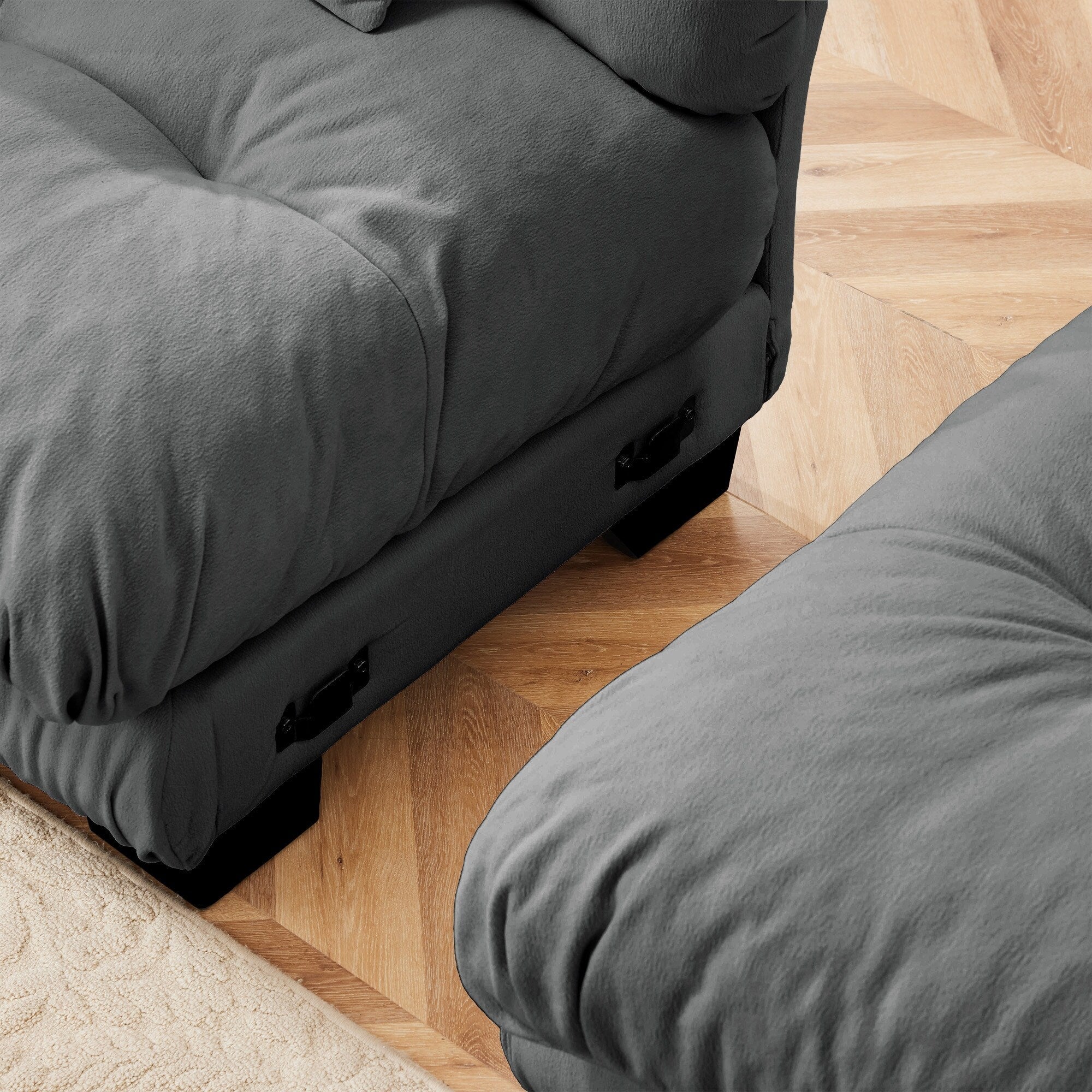 Canapé modulable 4 places en chenille avec 2 poufs et oreiller pour le salon