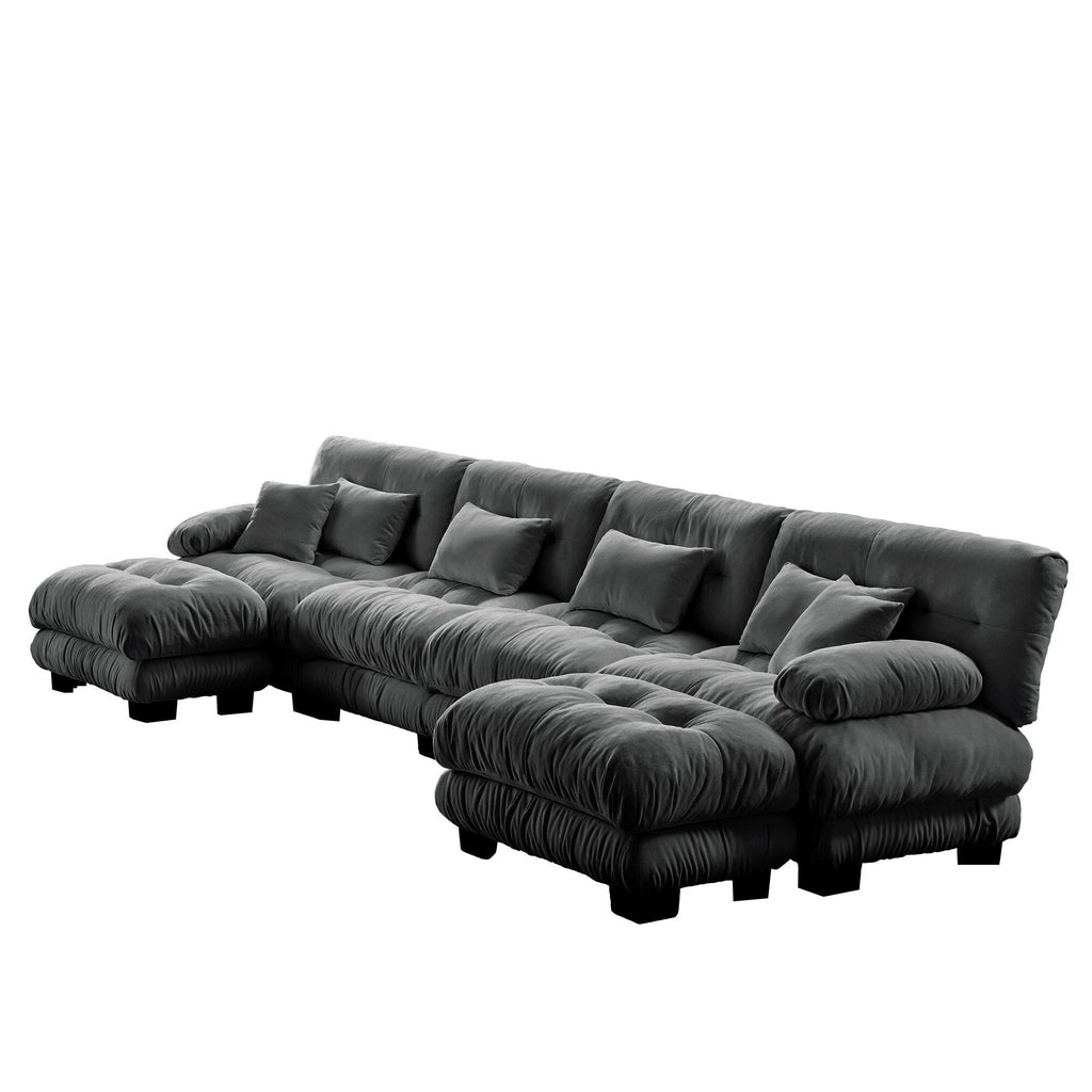 Canapé modulable 4 places en chenille avec 2 poufs et oreiller pour le salon