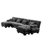 Canapé modulable 4 places en chenille avec 2 poufs et oreiller pour le salon