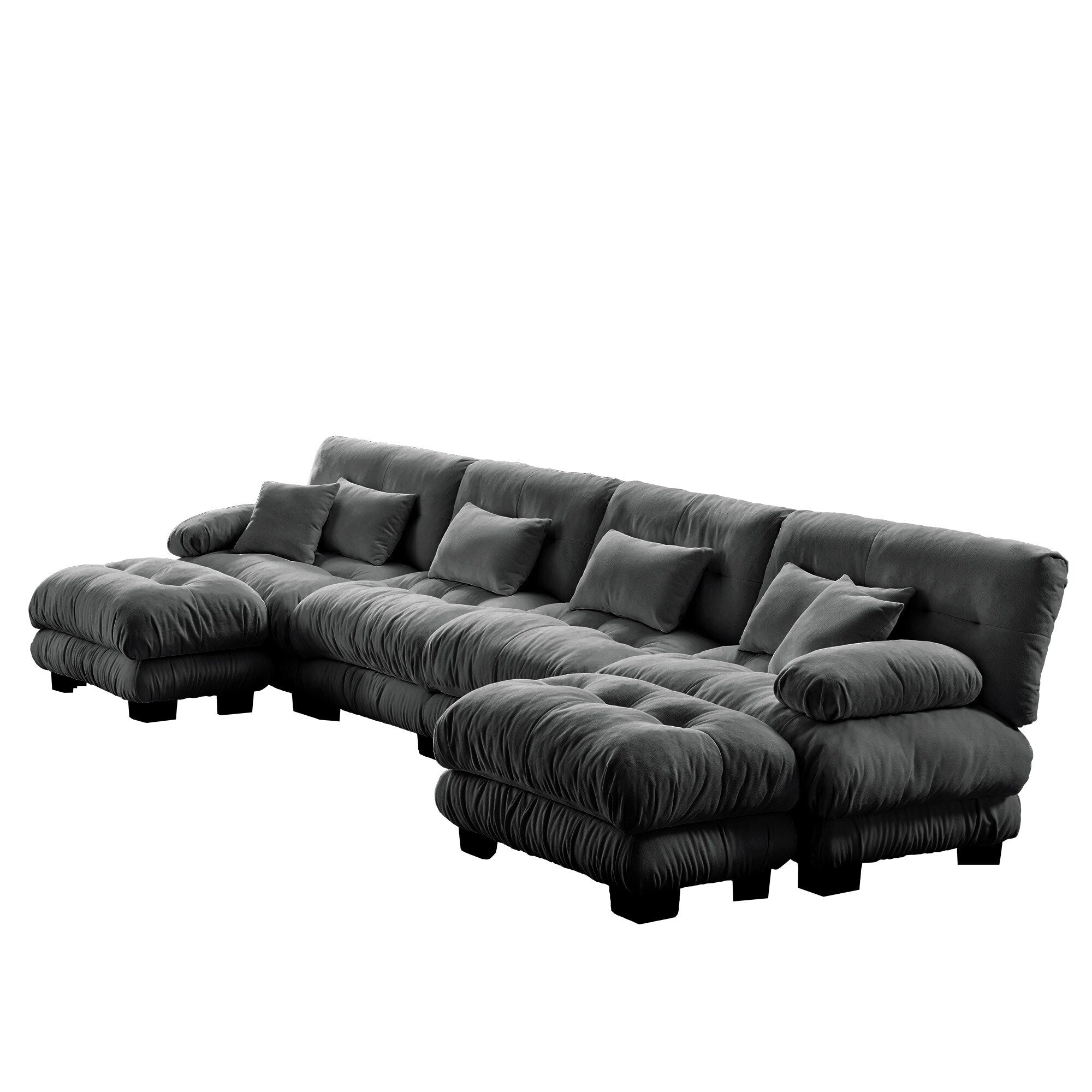Canapé modulable 4 places en chenille avec 2 poufs et oreiller pour le salon