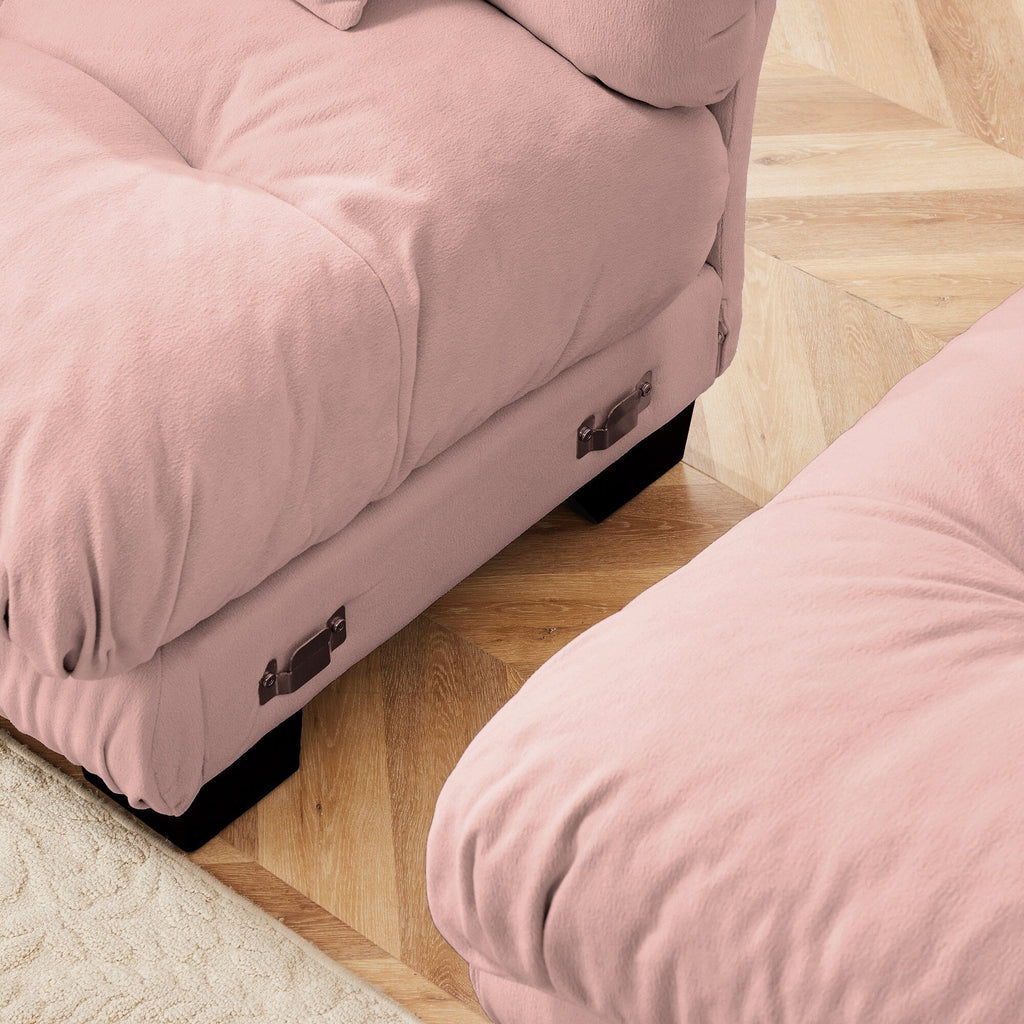 Canapé modulable 4 places en chenille avec 2 poufs et oreiller pour le salon