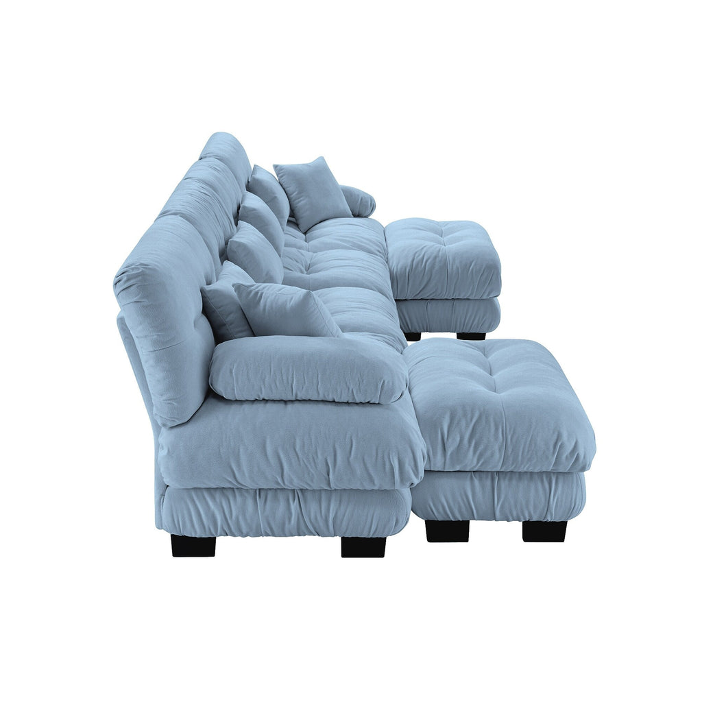 Canapé modulable 4 places en chenille avec 2 poufs et oreiller pour le salon