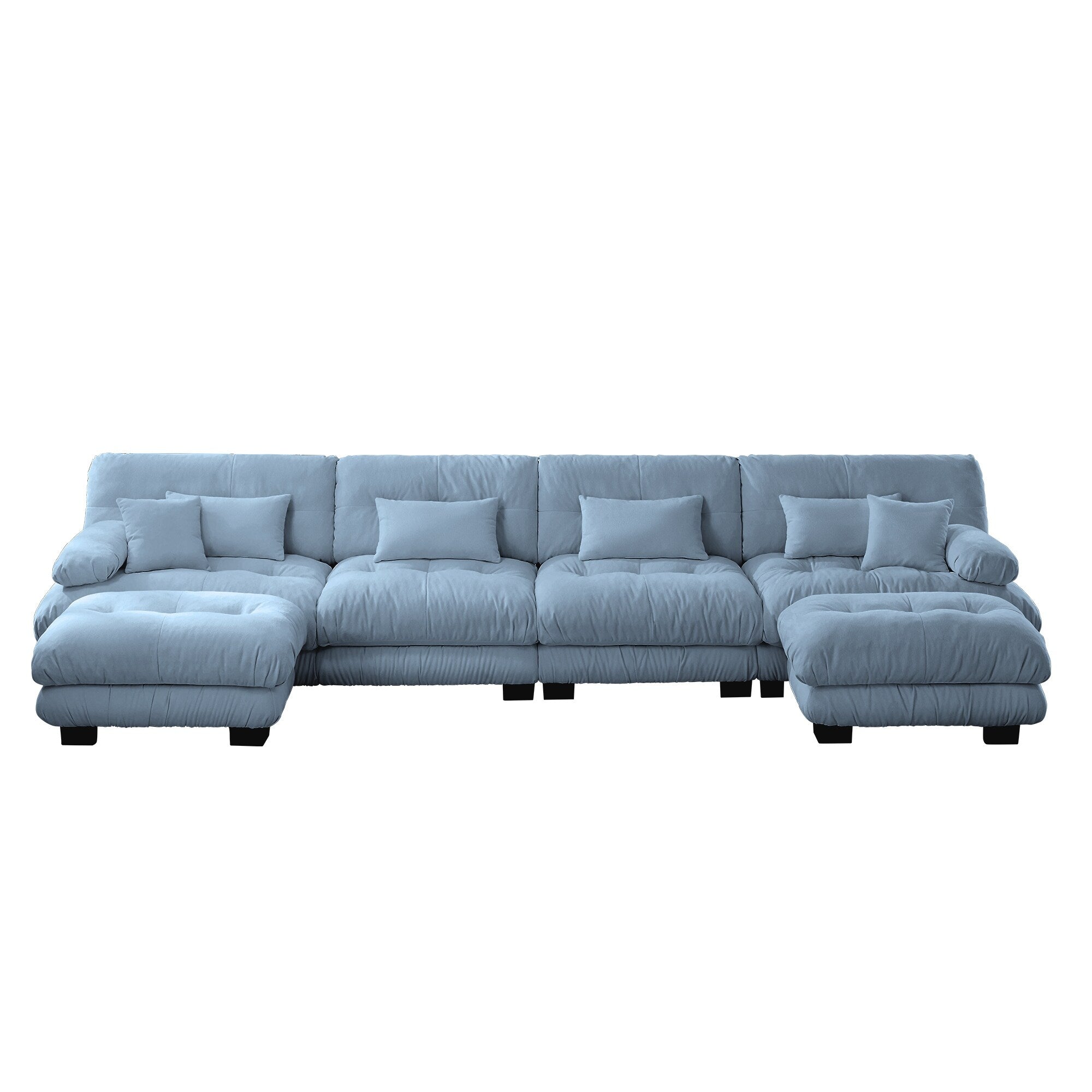 Canapé modulable 4 places en chenille avec 2 poufs et oreiller pour le salon