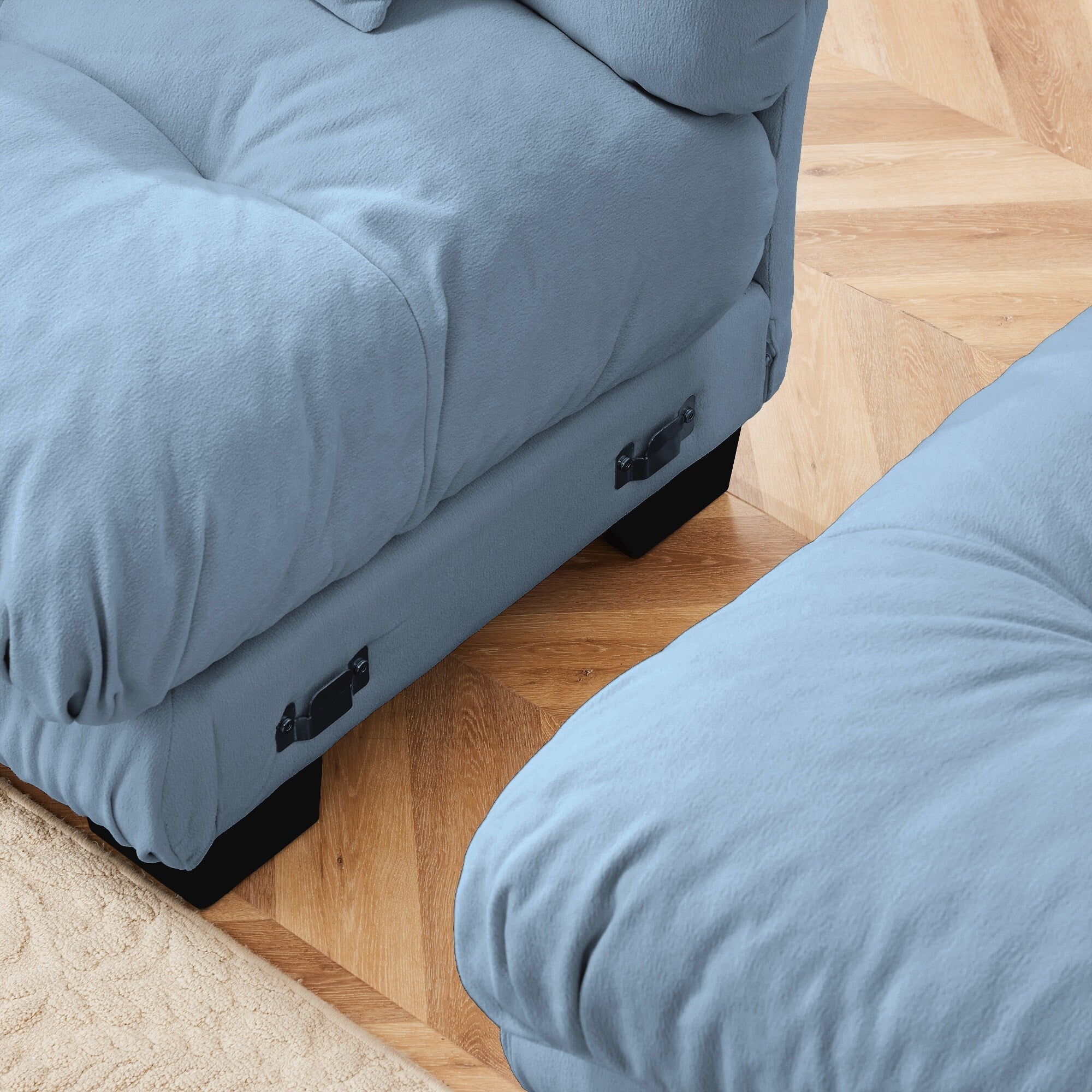Canapé modulable 4 places en chenille avec 2 poufs et oreiller pour le salon