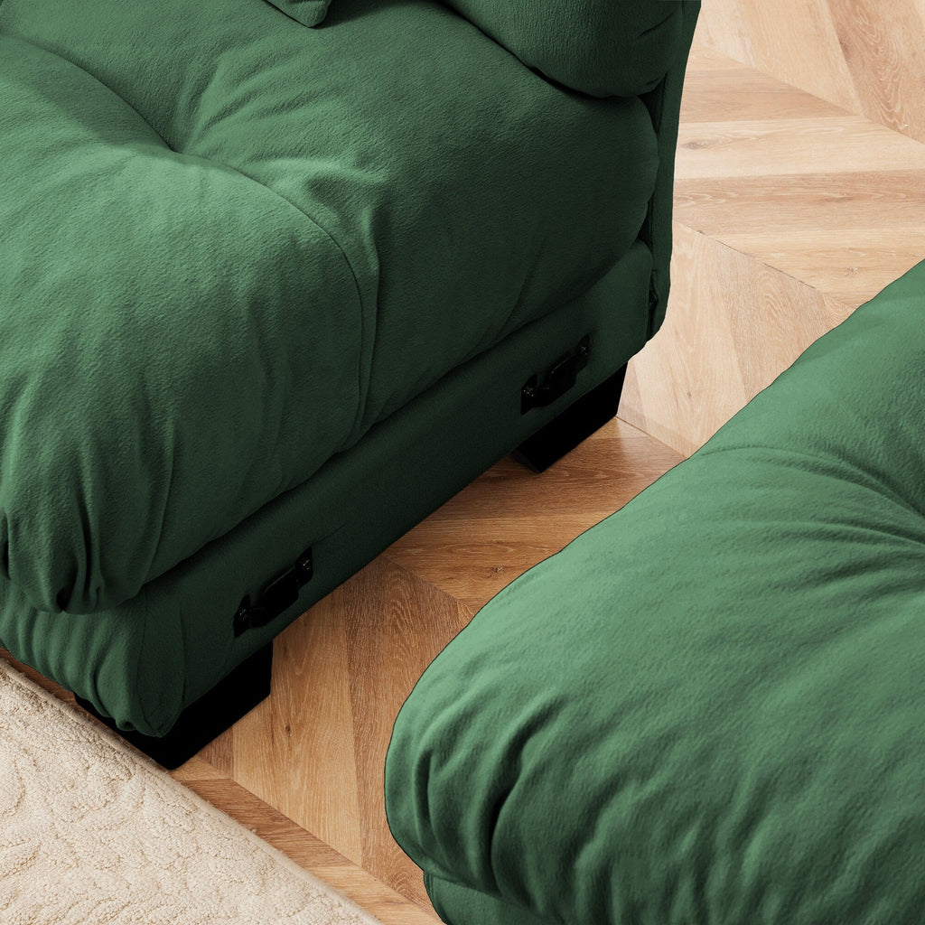 Canapé modulable 4 places en chenille avec 2 poufs et oreiller pour le salon