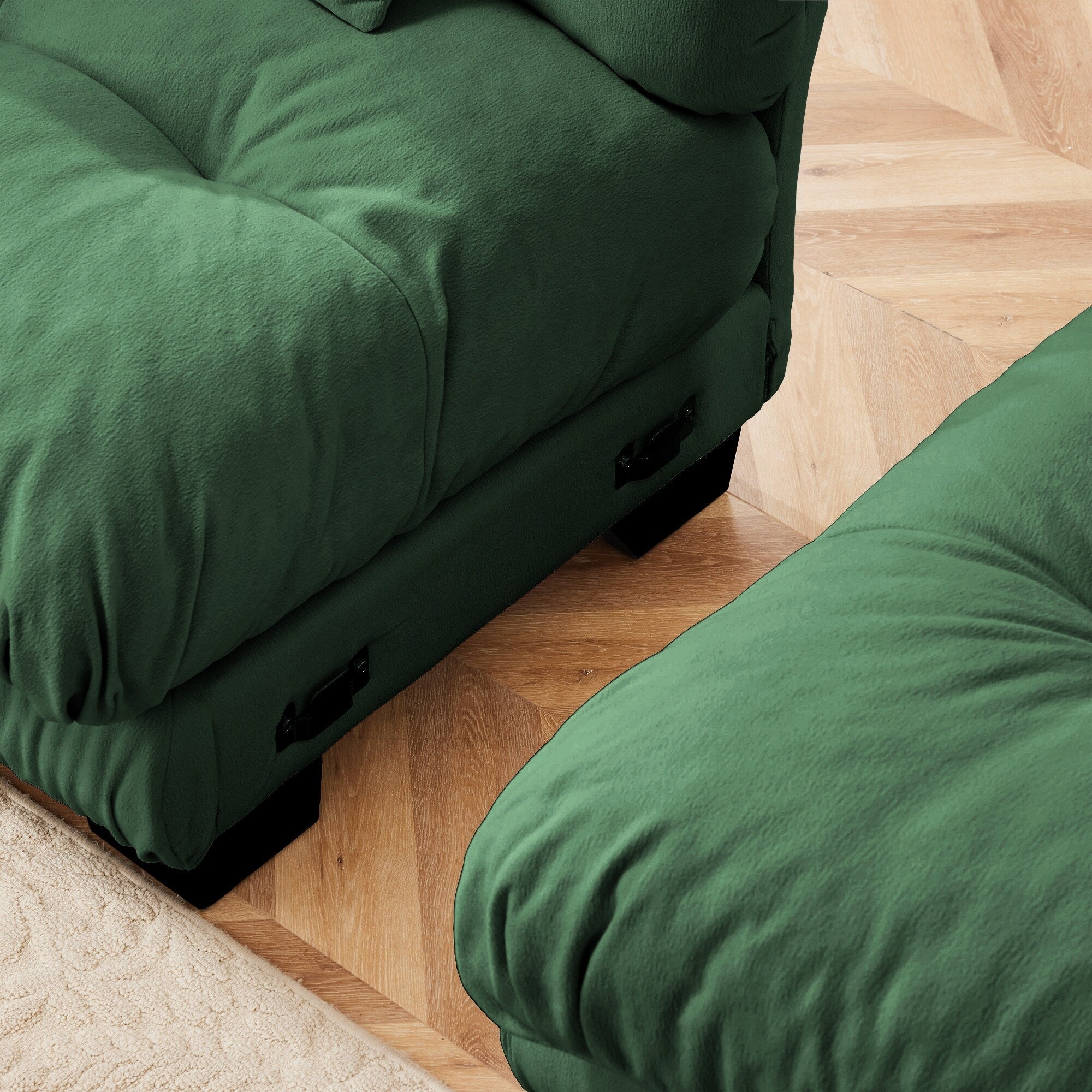 Canapé modulable 4 places en chenille avec 2 poufs et oreiller pour le salon