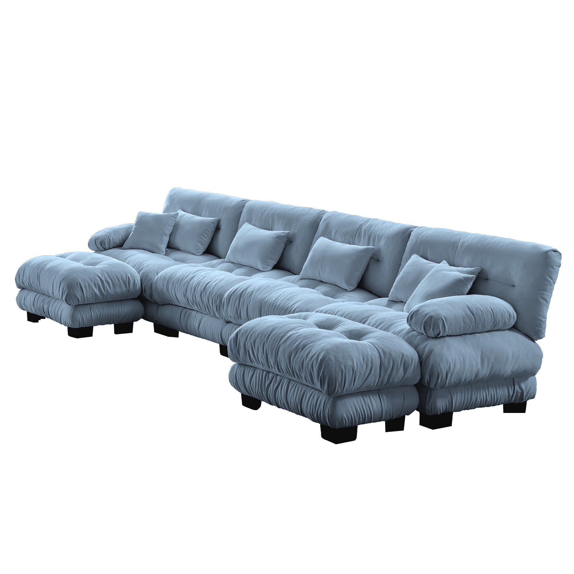 Canapé modulable 4 places en chenille avec 2 poufs et oreiller pour le salon