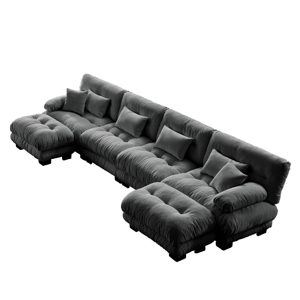 Canapé modulable 4 places en chenille avec 2 poufs et oreiller pour le salon