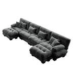 Canapé modulable 4 places en chenille avec 2 poufs et oreiller pour le salon