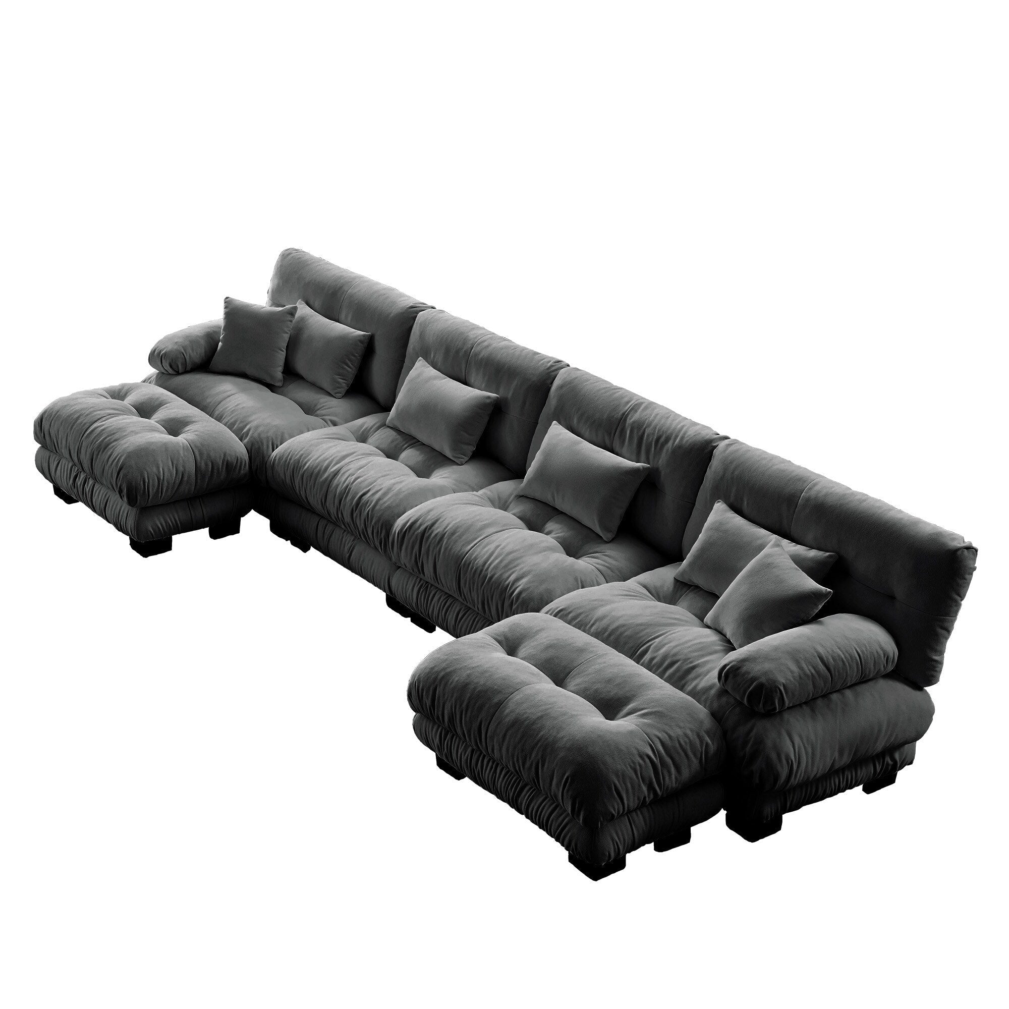 Canapé modulable 4 places en chenille avec 2 poufs et oreiller pour le salon