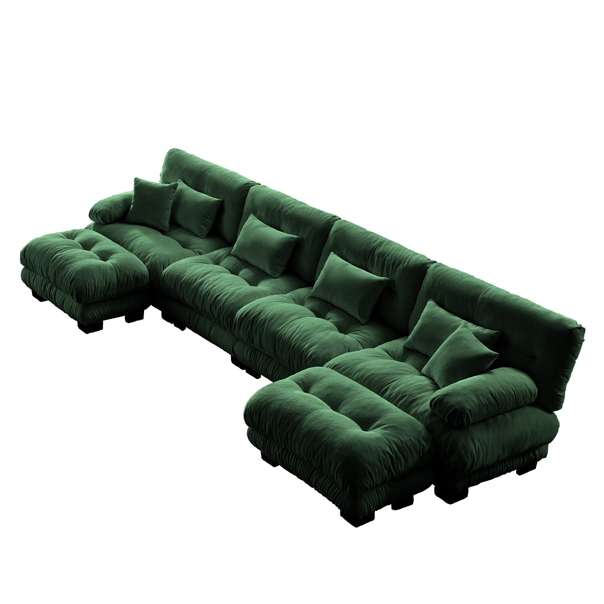 Canapé modulable 4 places en chenille avec 2 poufs et oreiller pour le salon
