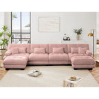 Canapé modulable 4 places en chenille avec 2 poufs et oreiller pour le salon